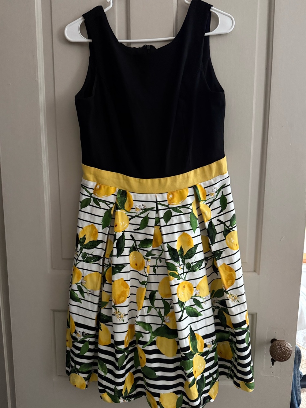 Chetta B Black and Yellow Lemon-Print Party Dress